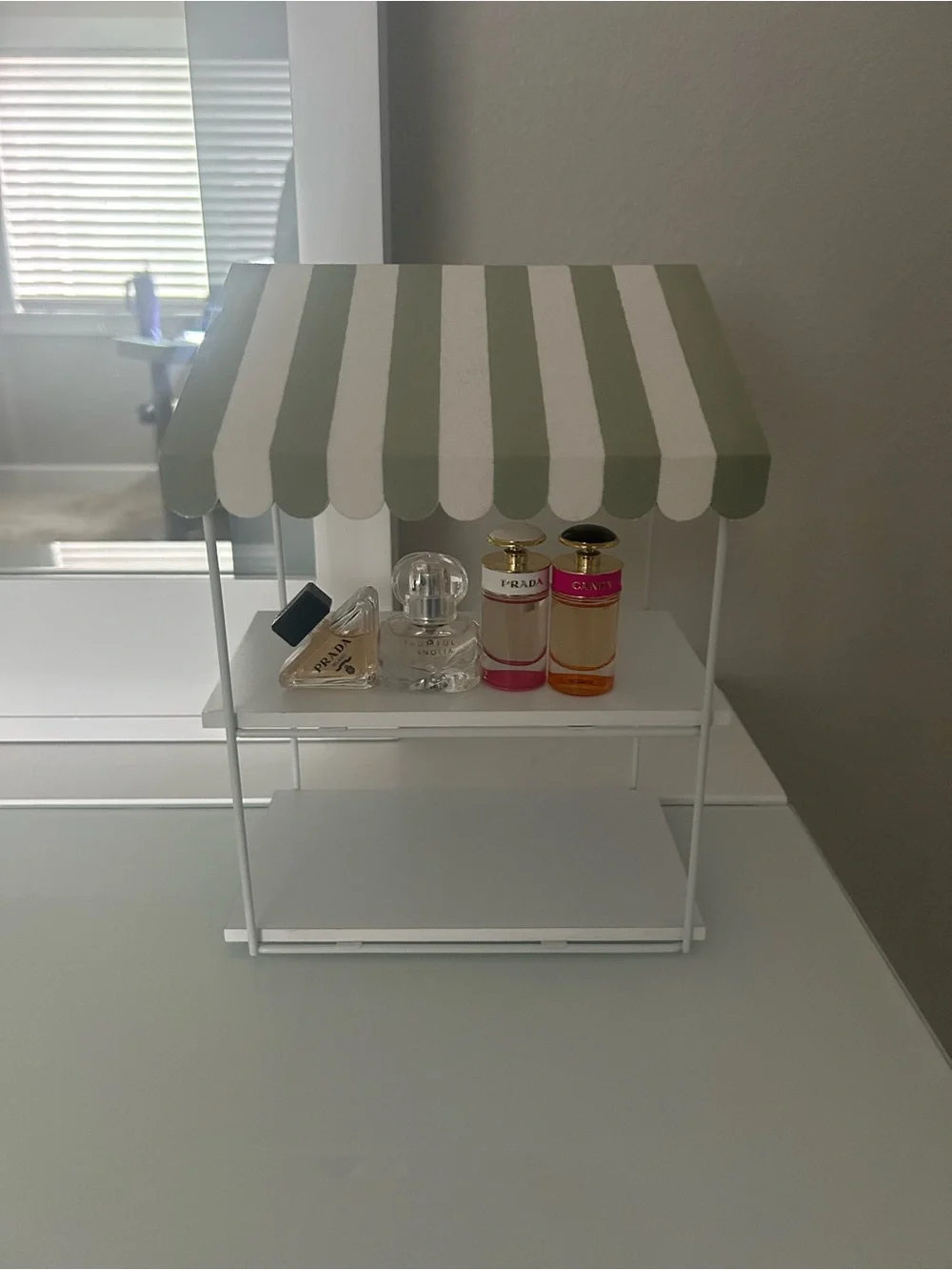 White & Sage Stripe Two-Tier Cosmetic Organizer - - Picture 1 of 1